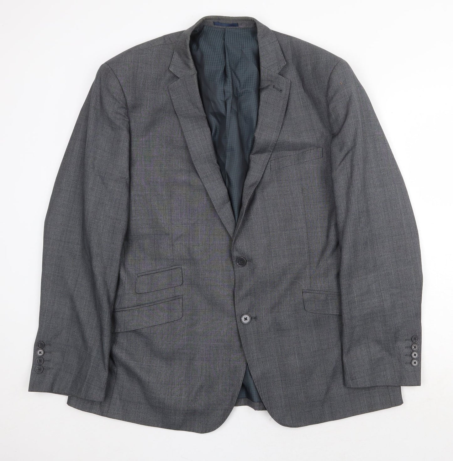 F&F Mens Grey Plaid Polyester Jacket Suit Jacket Size 46 Regular