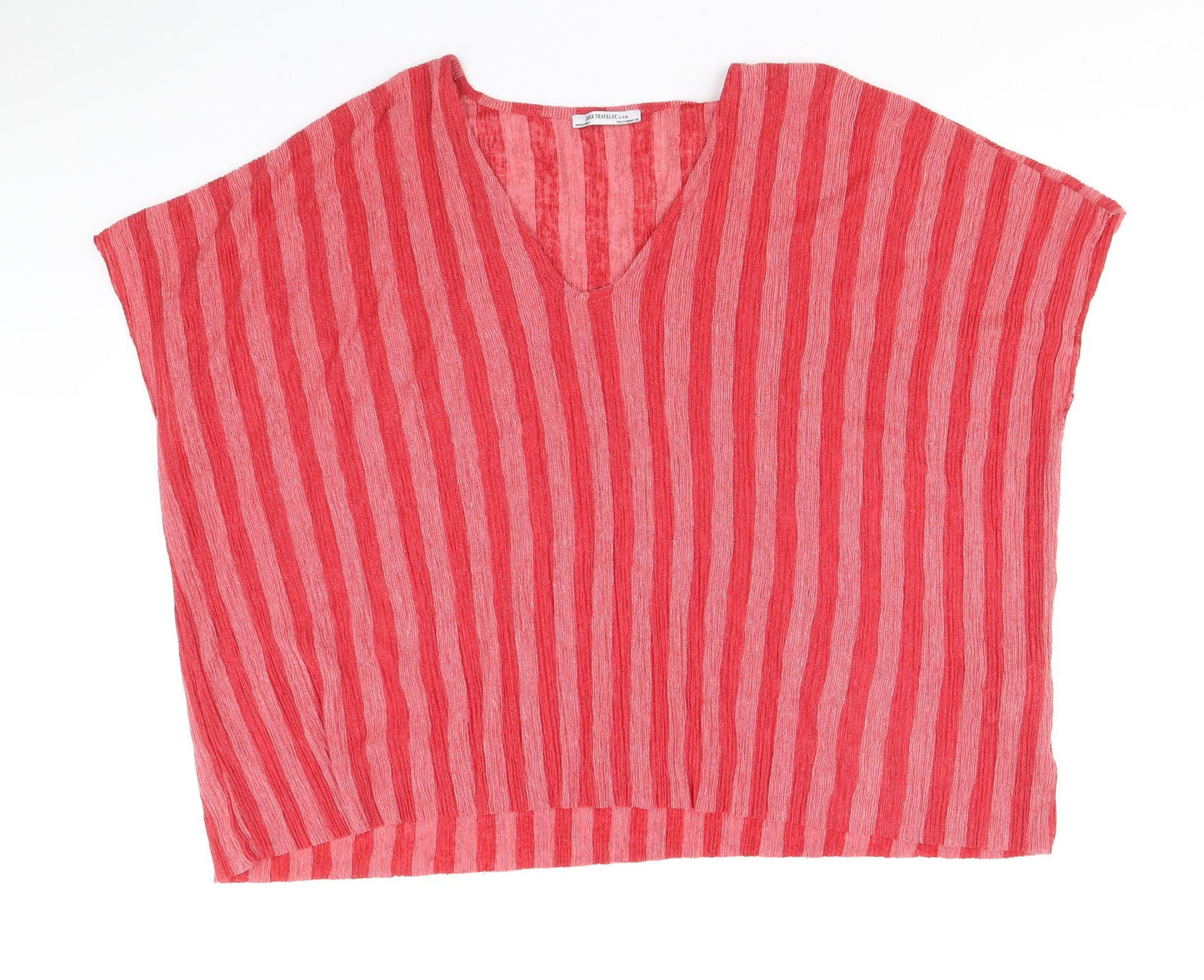 Zara Womens Red Striped Polyester Basic Blouse Size M V-Neck