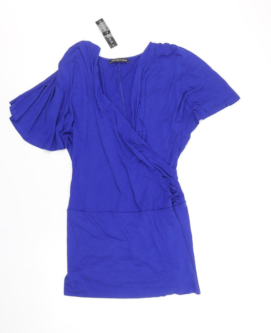 Definitions Womens Blue Viscose A-Line Size 12 V-Neck Pullover