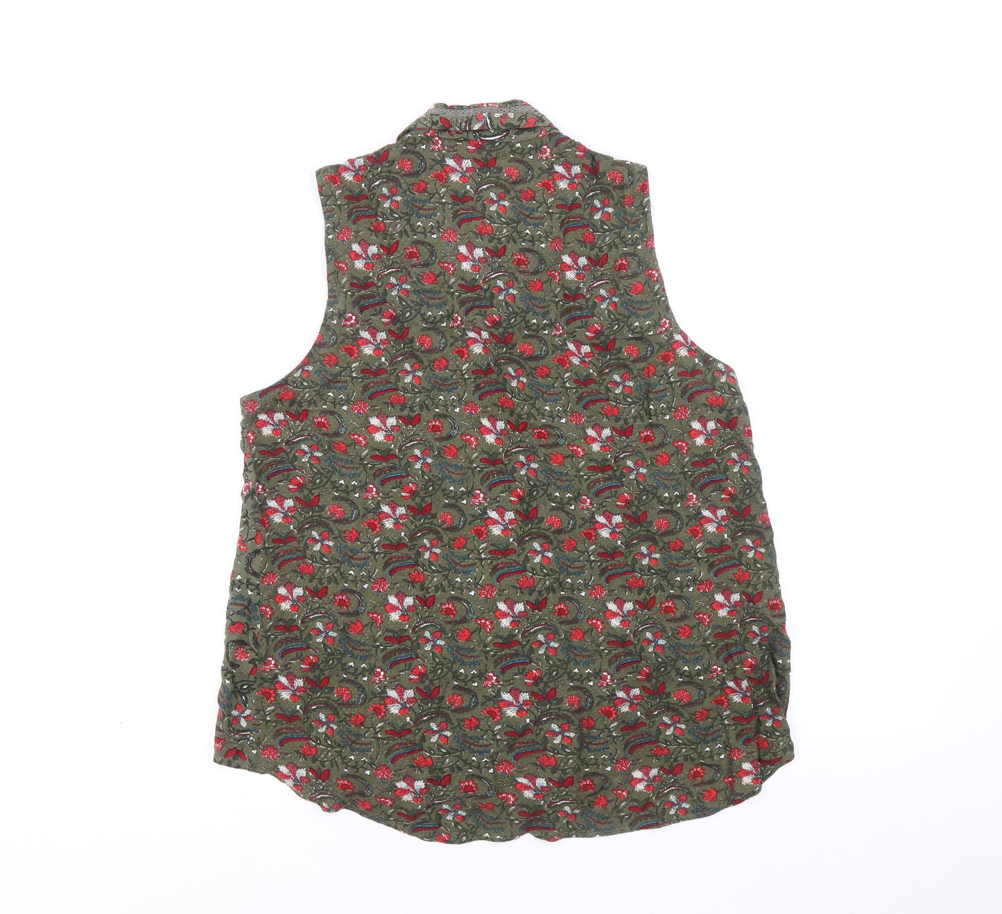CTF Womens Green Floral Polyester Basic Tank Size L V-Neck