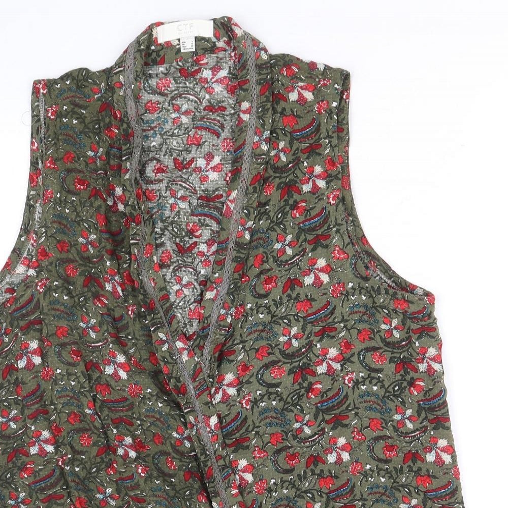 CTF Womens Green Floral Polyester Basic Tank Size L V-Neck