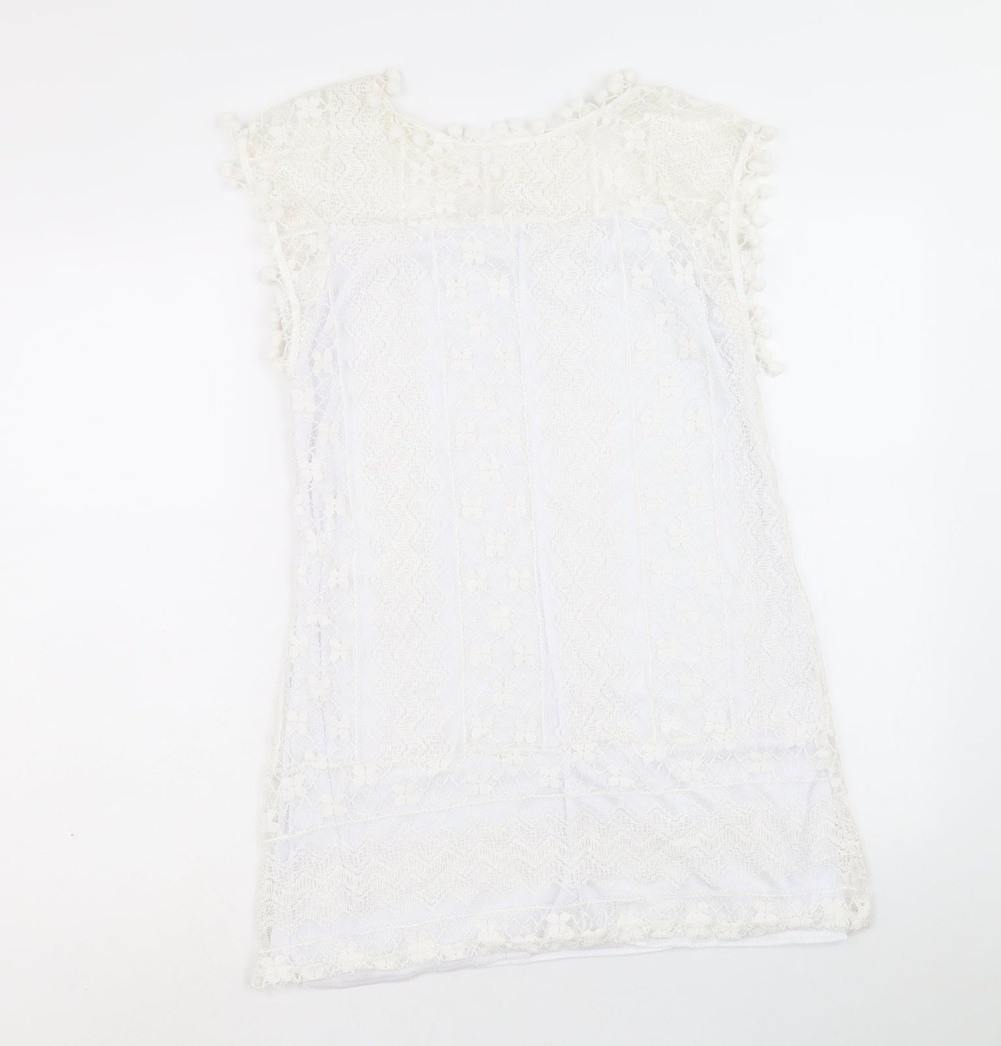 Preworn Womens White Geometric Cotton A-Line Size M Round Neck Pullover