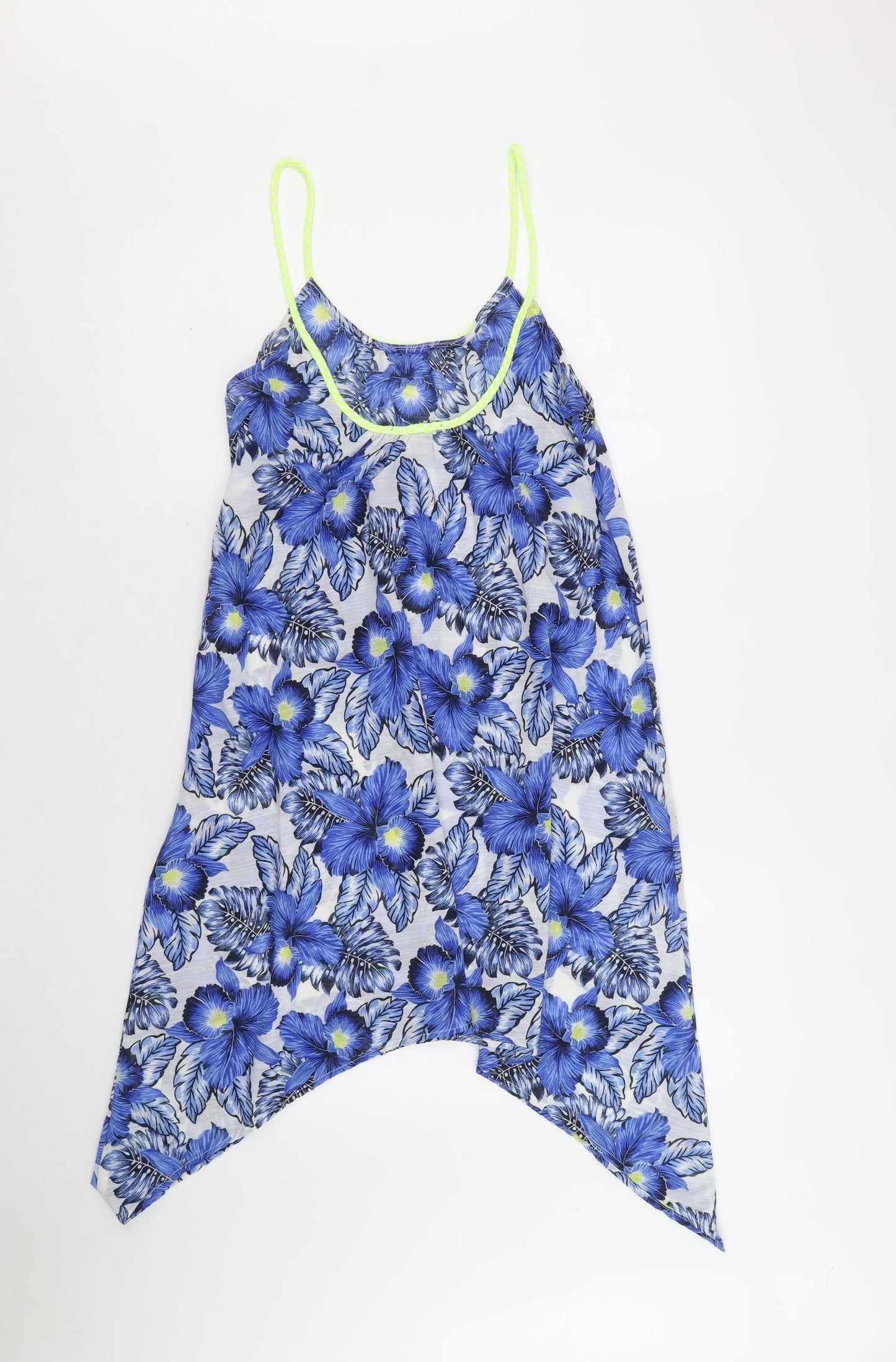 New Look Womens Blue Floral Polyester Tank Dress Size M Round Neck Pullover