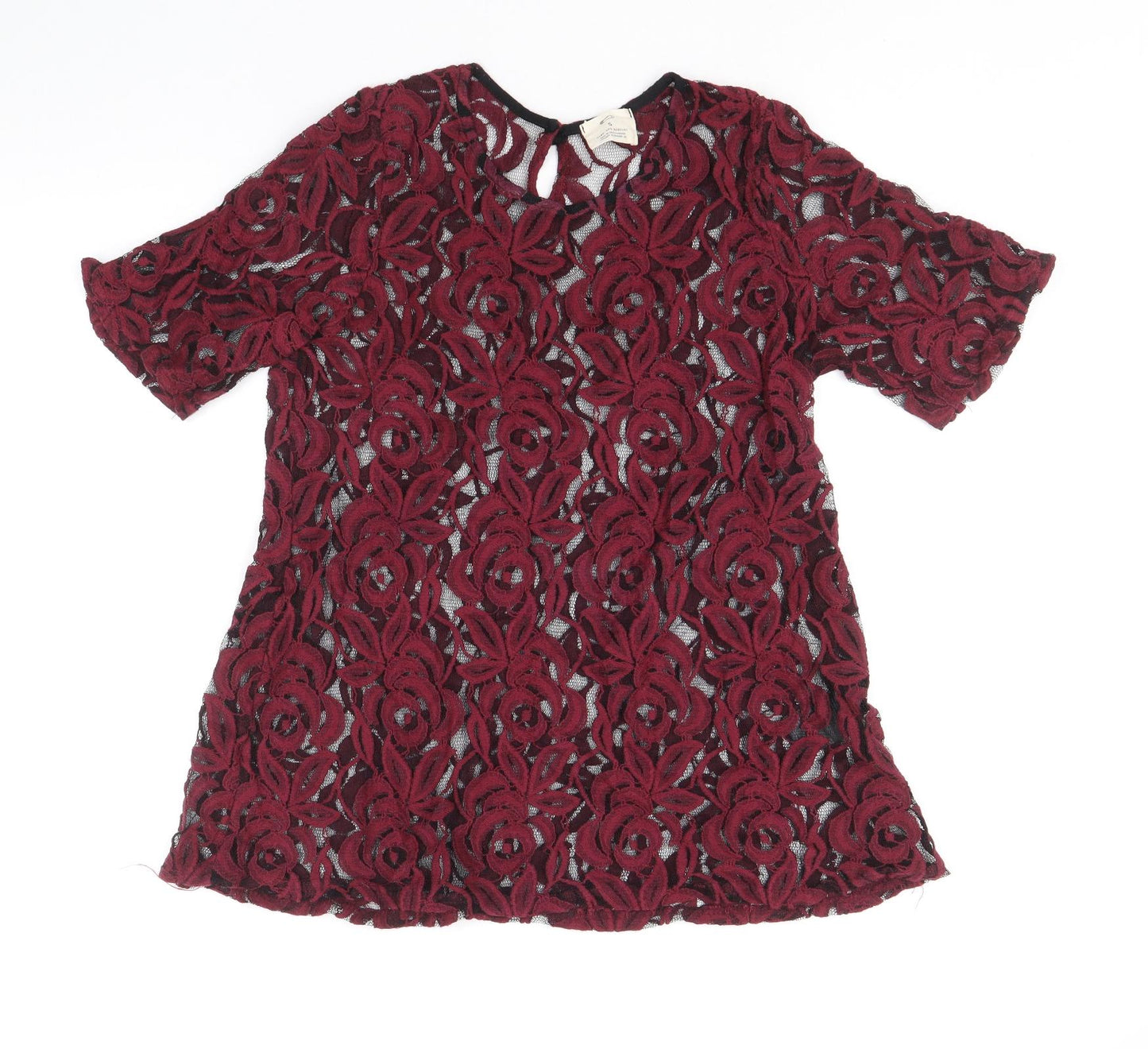 Pins and Needles Womens Red Floral Cotton Basic T-Shirt Size S Scoop Neck