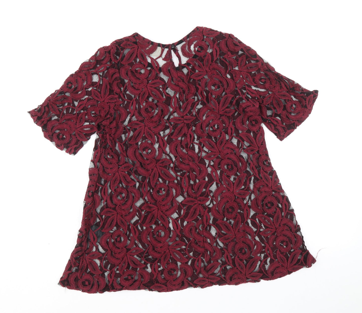 Pins and Needles Womens Red Floral Cotton Basic T-Shirt Size S Scoop Neck