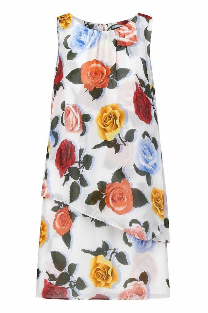 Marks and Spencer Womens White Floral Polyester A-Line Size 8 Round Neck Pullover
