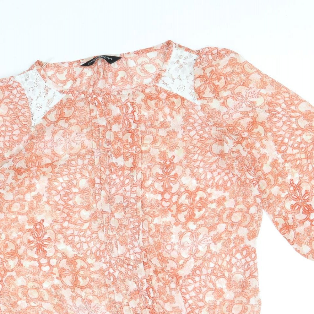 Dorothy Perkins Womens Orange Geometric Polyester Basic Blouse Size 8 Round Neck - Lace Detail
