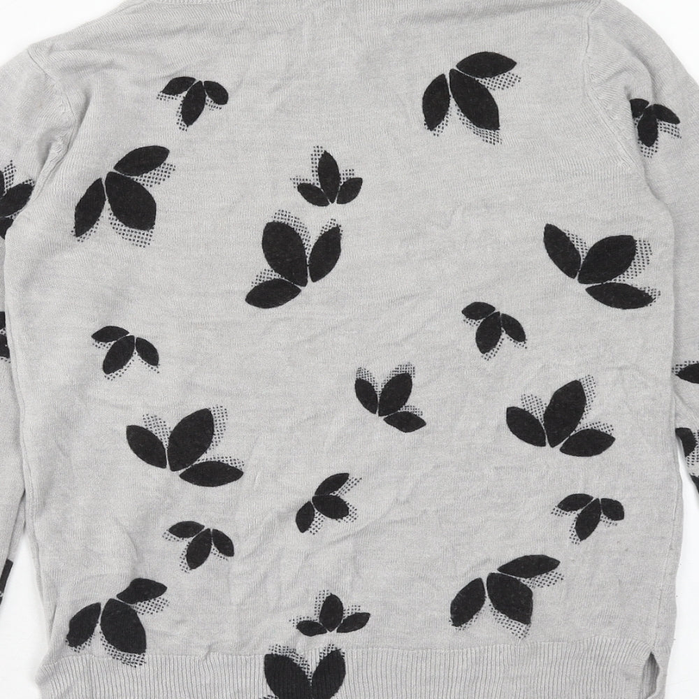 Marks and Spencer Womens Grey Round Neck Floral Acrylic Pullover Jumper Size 10