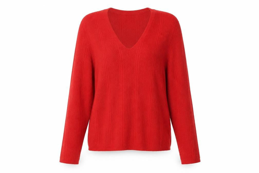 Marks and Spencer Womens Red V-Neck Viscose Pullover Jumper Size 14