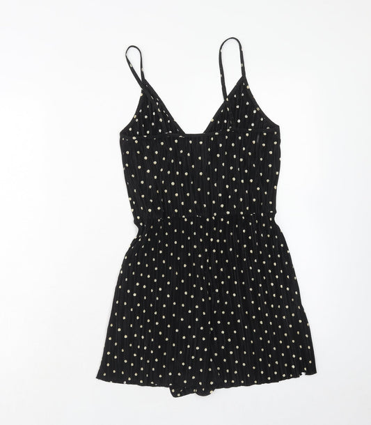 Tophop Womens Black Polka Dot Viscose Playsuit One-Piece Size 6 Pullover - Plisse