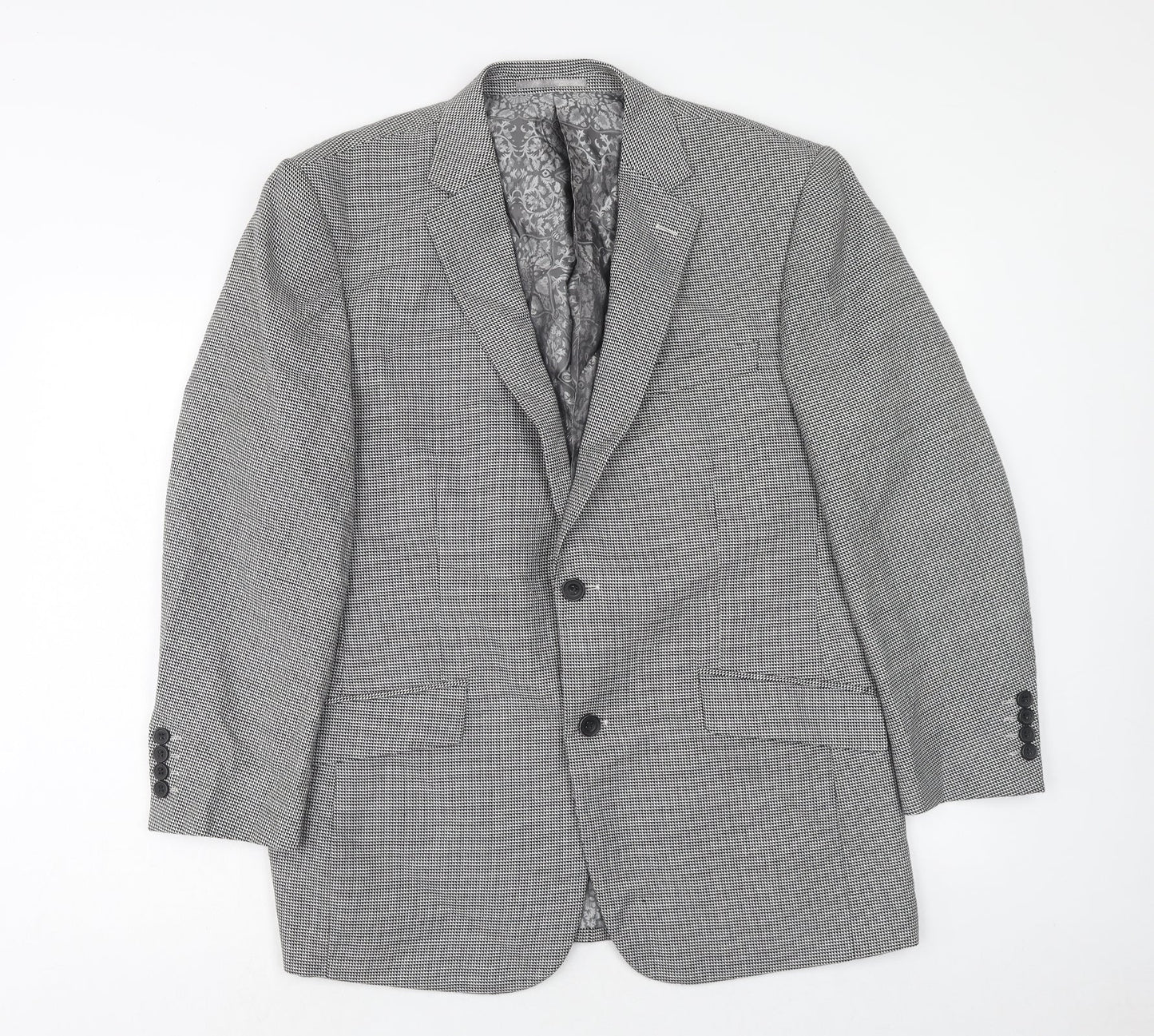 Skopes Mens Blue Geometric Wool Jacket Suit Jacket Size 40 Regular