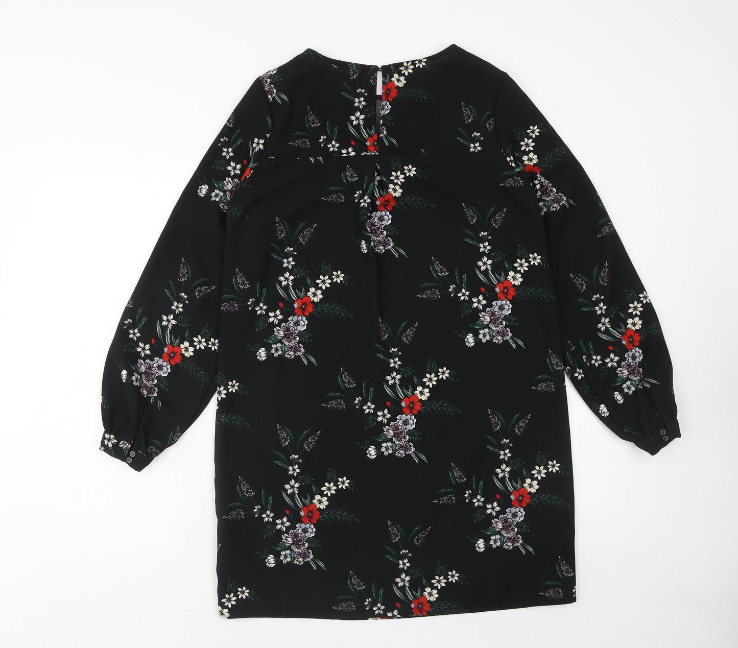 H&M Womens Blue Floral Polyester A-Line Size 8 Round Neck Button