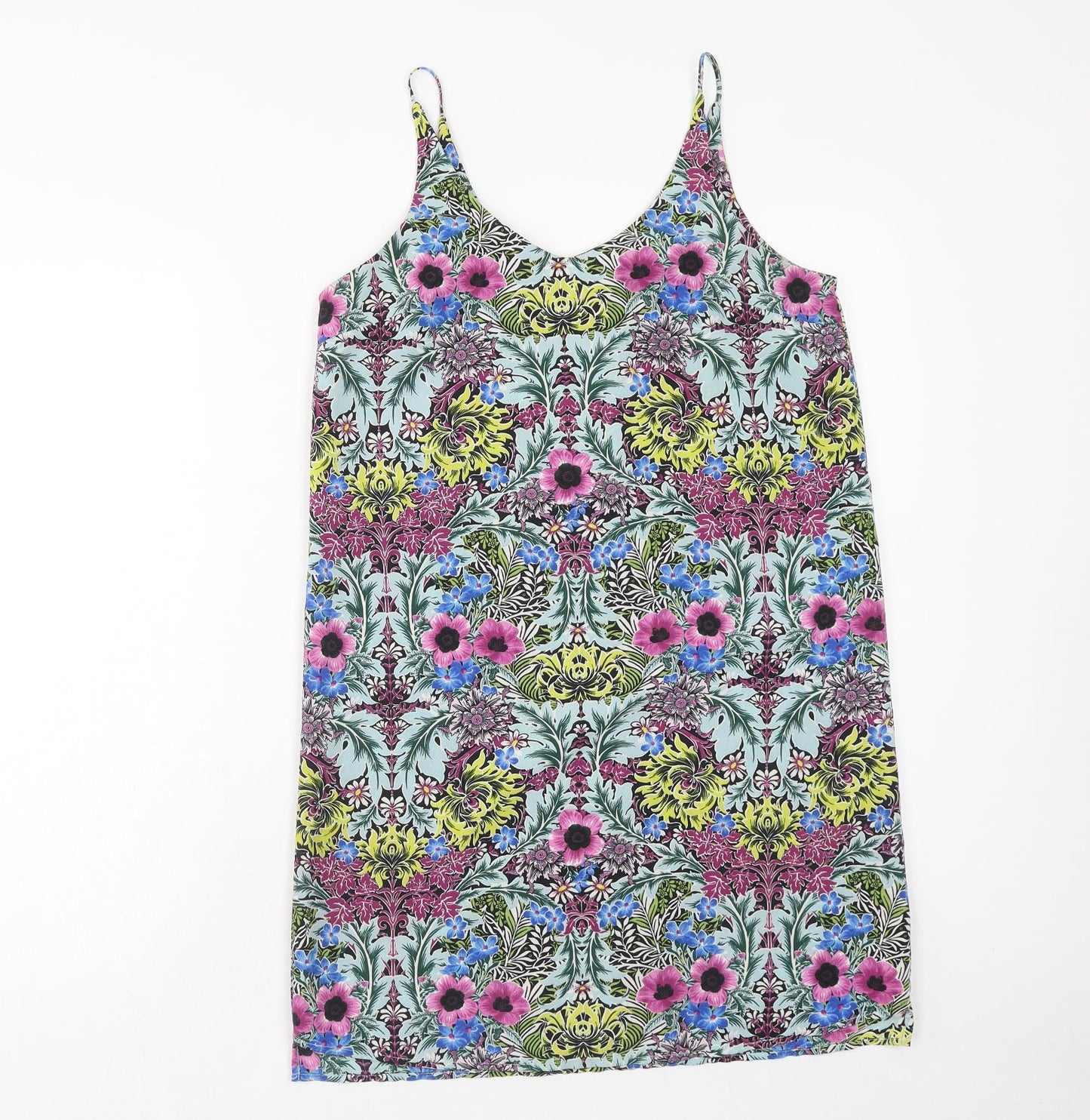 Topshop Womens Multicoloured Floral Viscose Tank Dress Size 8 V-Neck Pullover