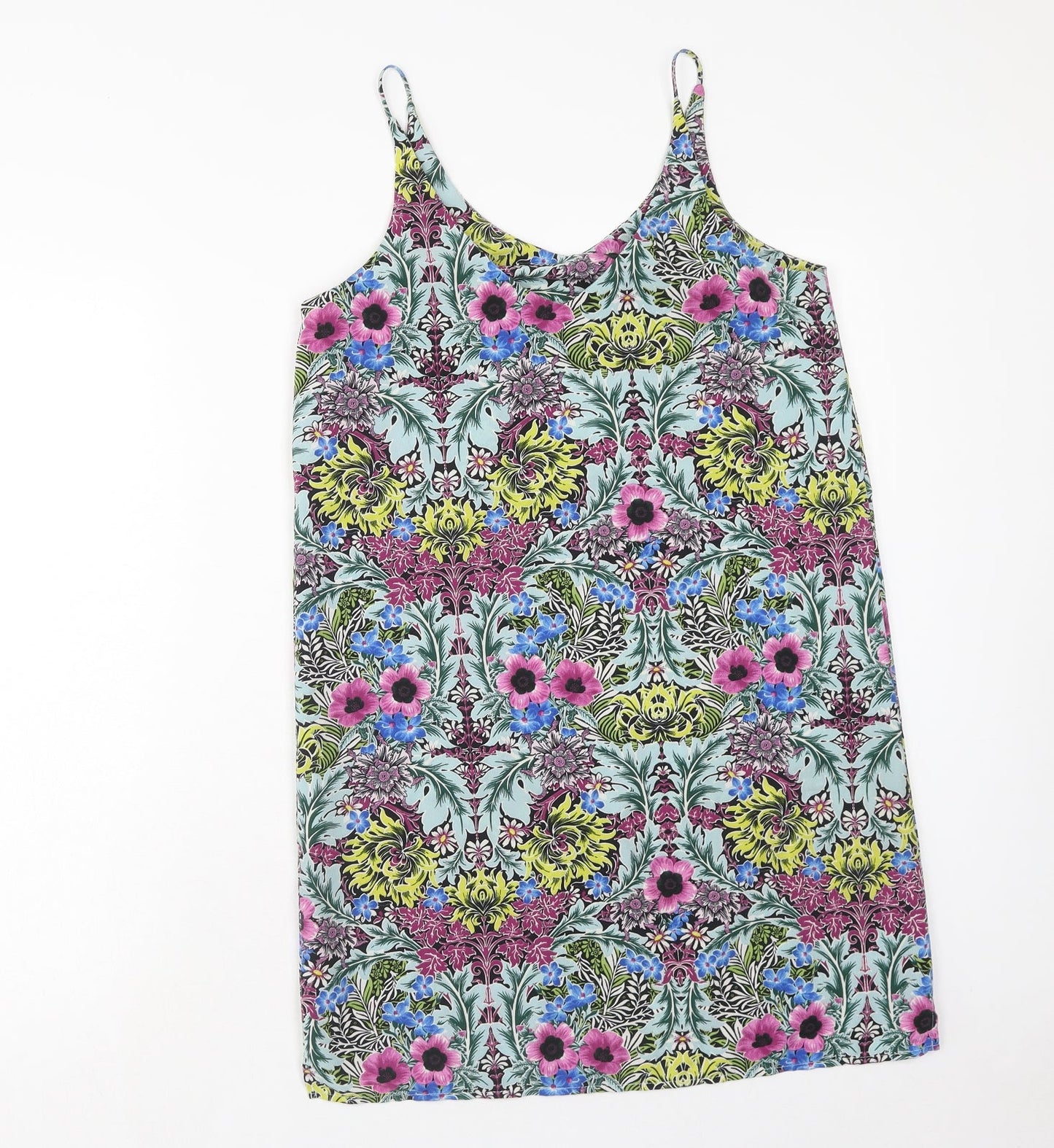 Topshop Womens Multicoloured Floral Viscose Tank Dress Size 8 V-Neck Pullover