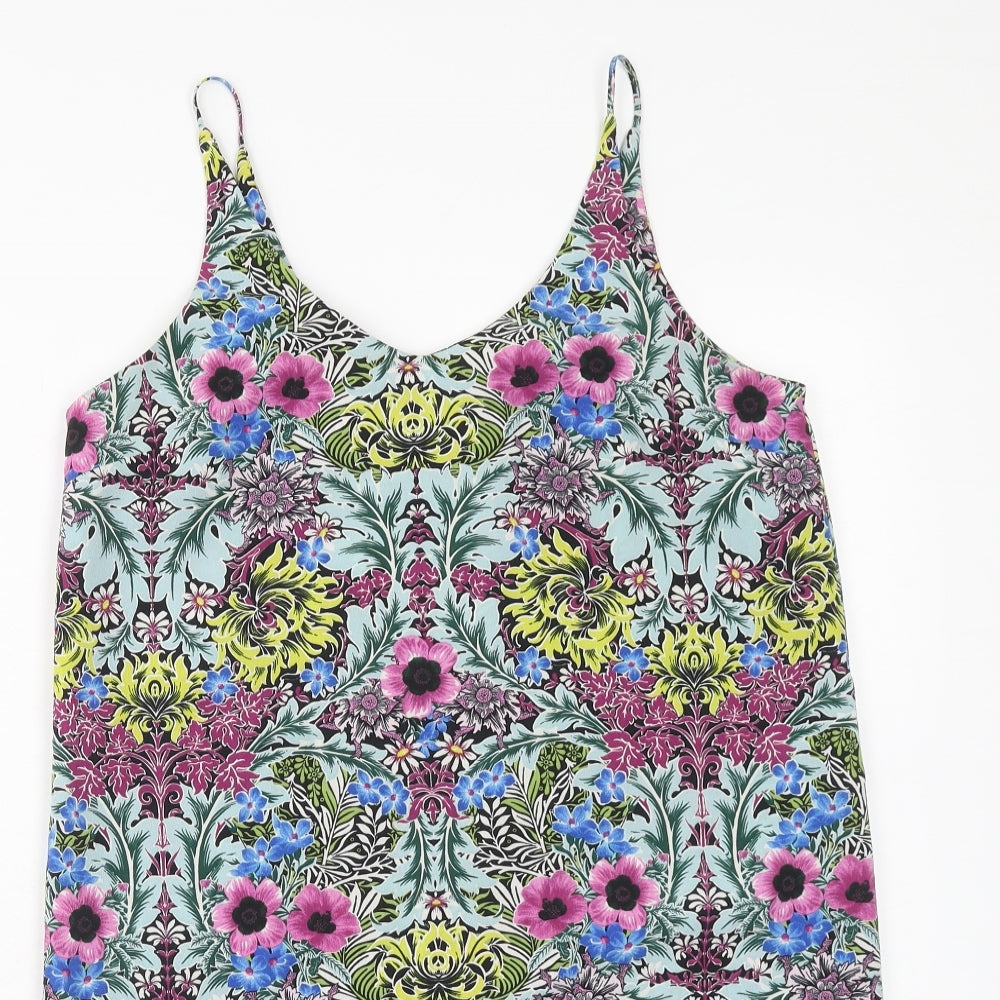 Topshop Womens Multicoloured Floral Viscose Tank Dress Size 8 V-Neck Pullover