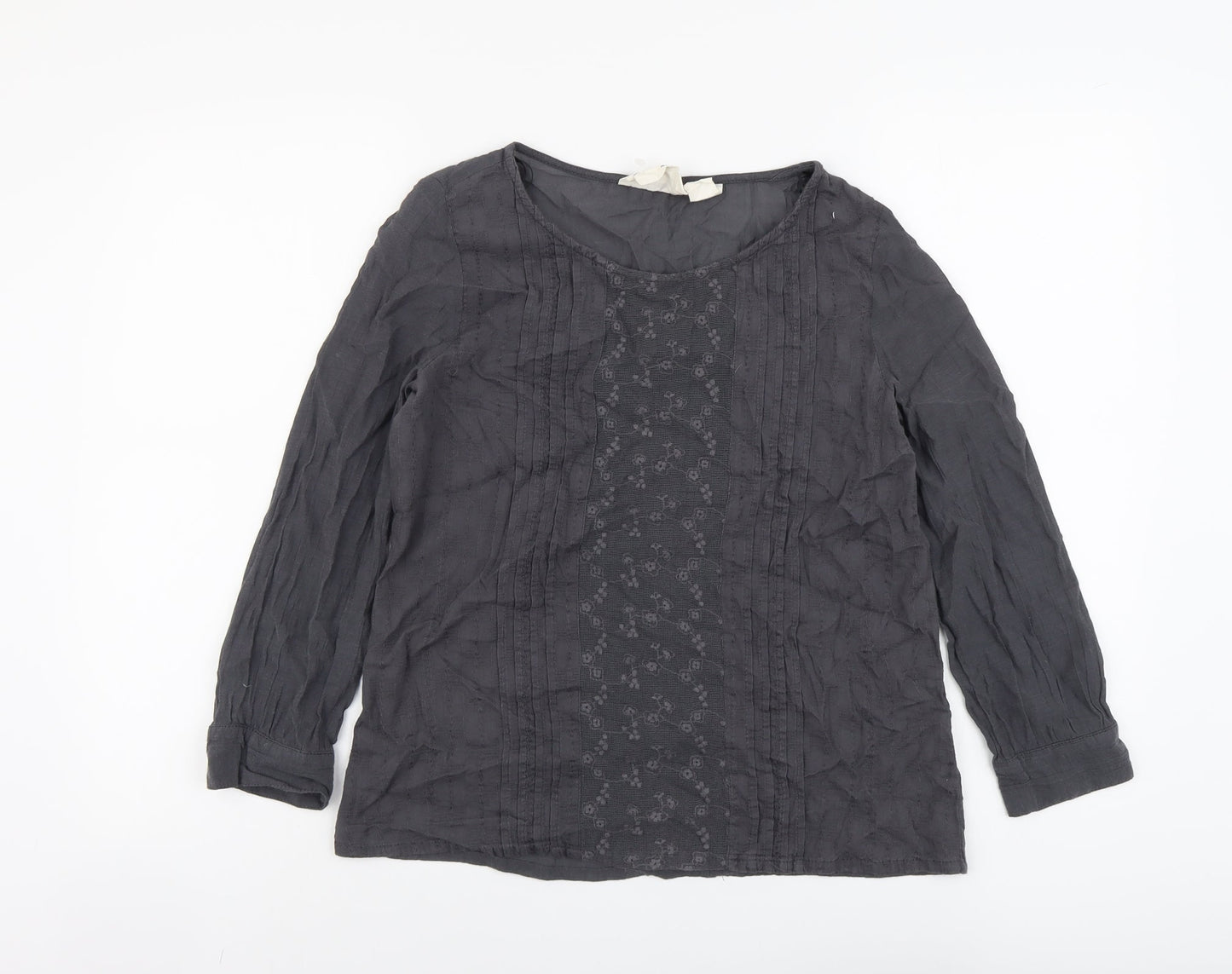 H&M Womens Grey Cotton Basic Blouse Size 8 Scoop Neck