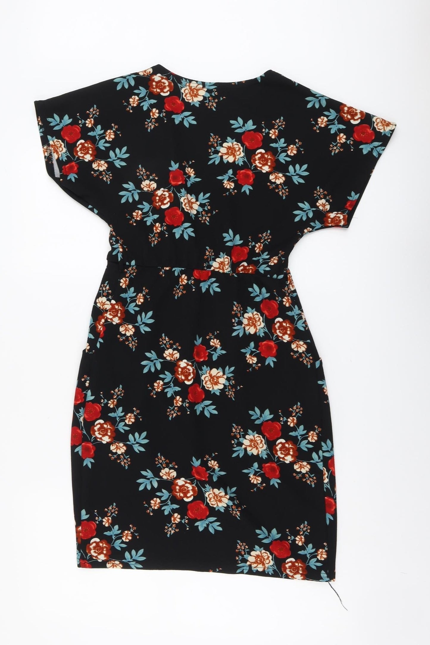 Blue Vanilla Womens Black Floral Polyester A-Line Size 8 V-Neck Pullover