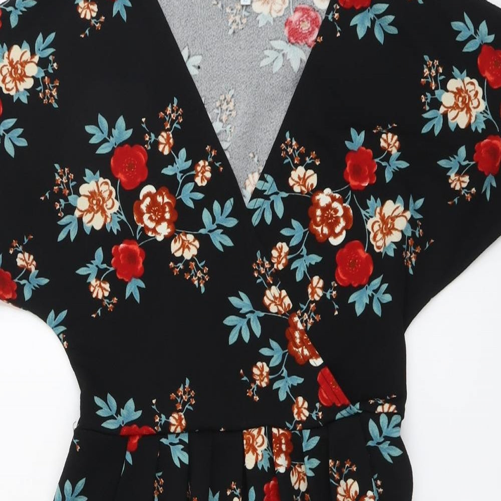 Blue Vanilla Womens Black Floral Polyester A-Line Size 8 V-Neck Pullover