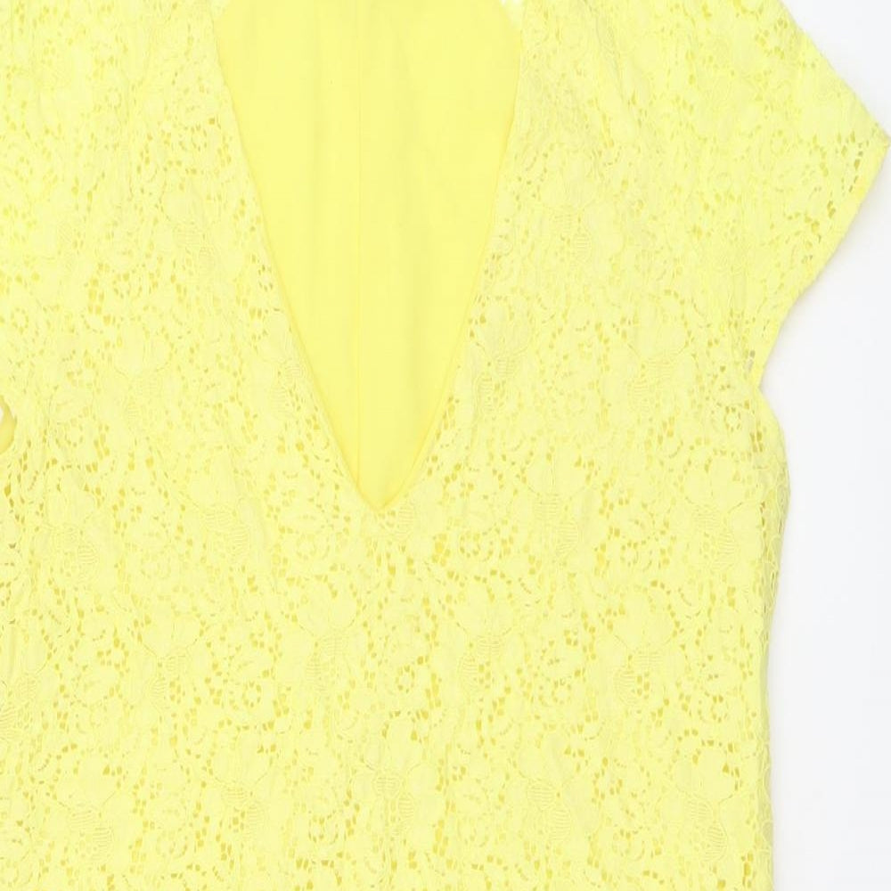 Zara Womens Yellow Geometric Polyamide A-Line Size M V-Neck Pullover