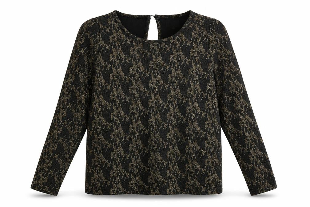 Numph Womens Black Geometric Polyester Basic Blouse Size L Scoop Neck