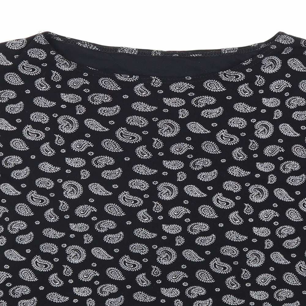 Preworn Womens Black Paisley Nylon Basic T-Shirt Size M Boat Neck