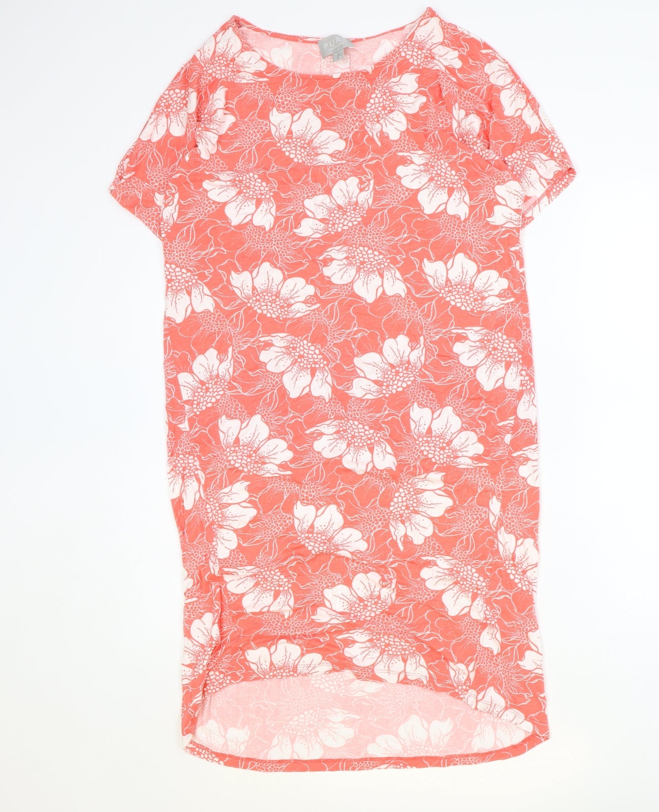 Pure Womens Pink Floral Modal T-Shirt Dress Size 10 Round Neck Pullover