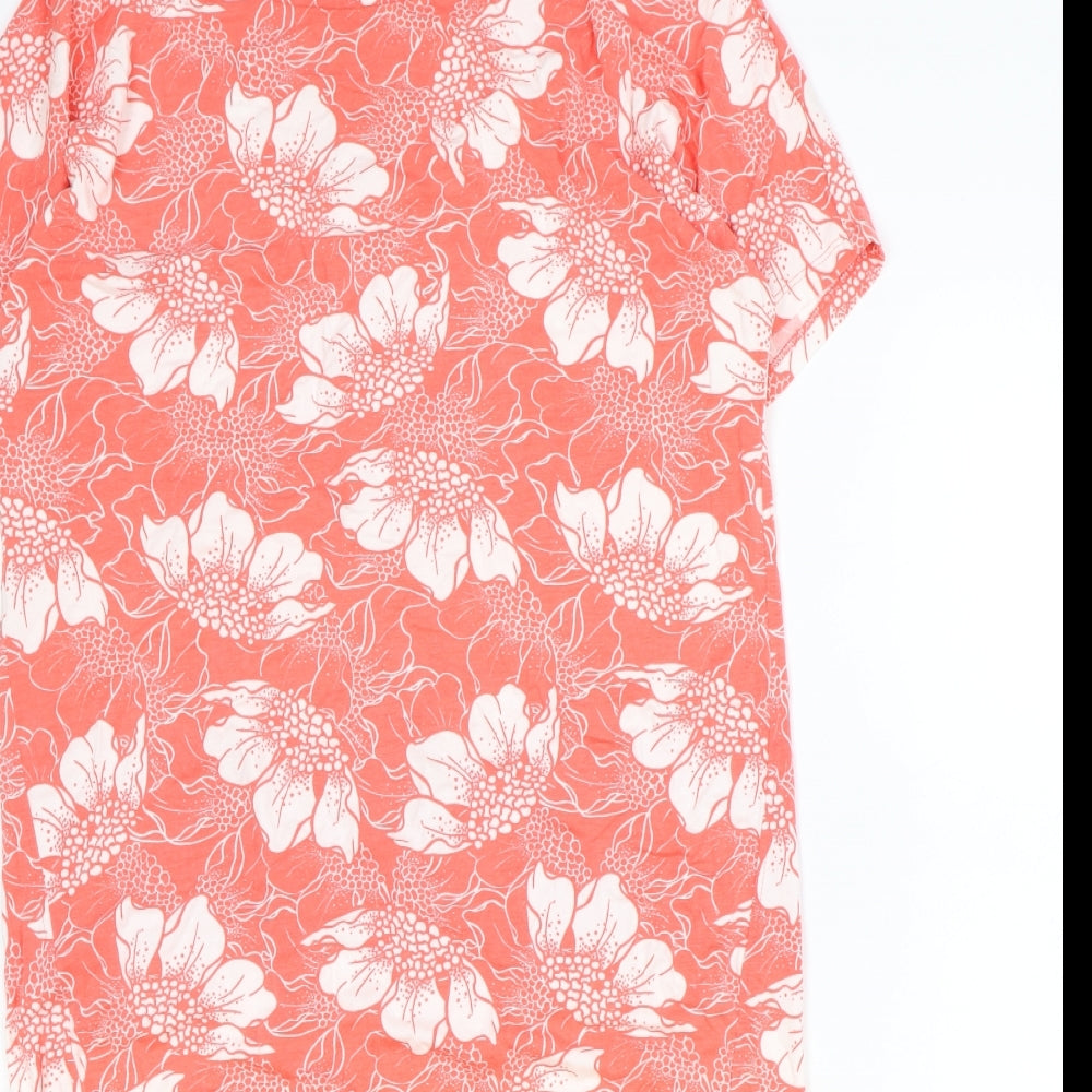 Pure Womens Pink Floral Modal T-Shirt Dress Size 10 Round Neck Pullover