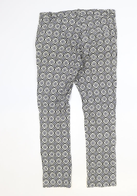 H&M Womens Multicoloured Geometric Polyester Trousers Size 8 Regular Zip