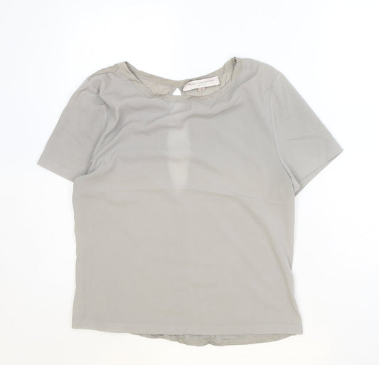 French Connection Womens Grey Polyester Basic T-Shirt Size S Boat Neck - Cut Out Back Detail