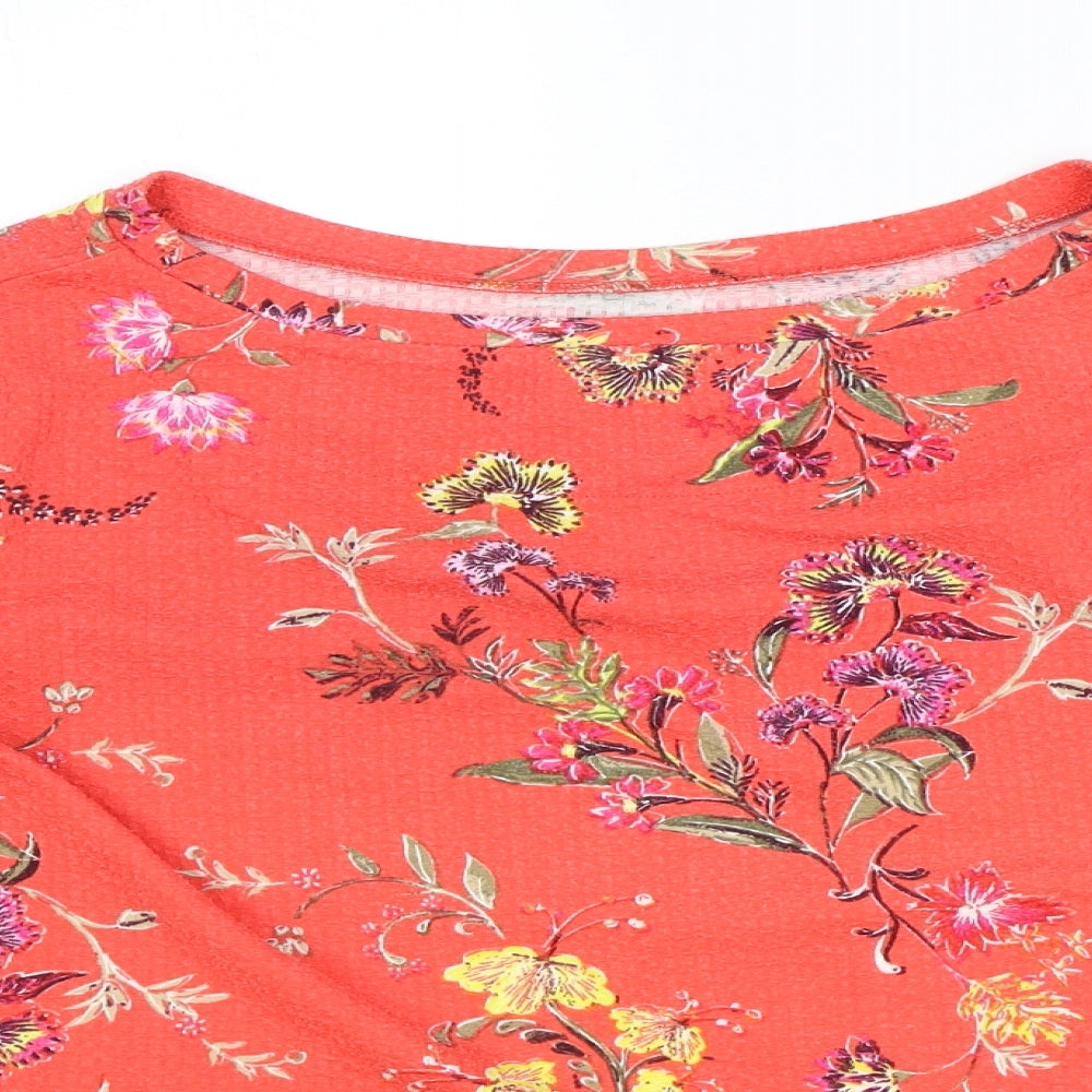 Marks and Spencer Womens Red Floral Polyester Basic Blouse Size 12 Boat Neck