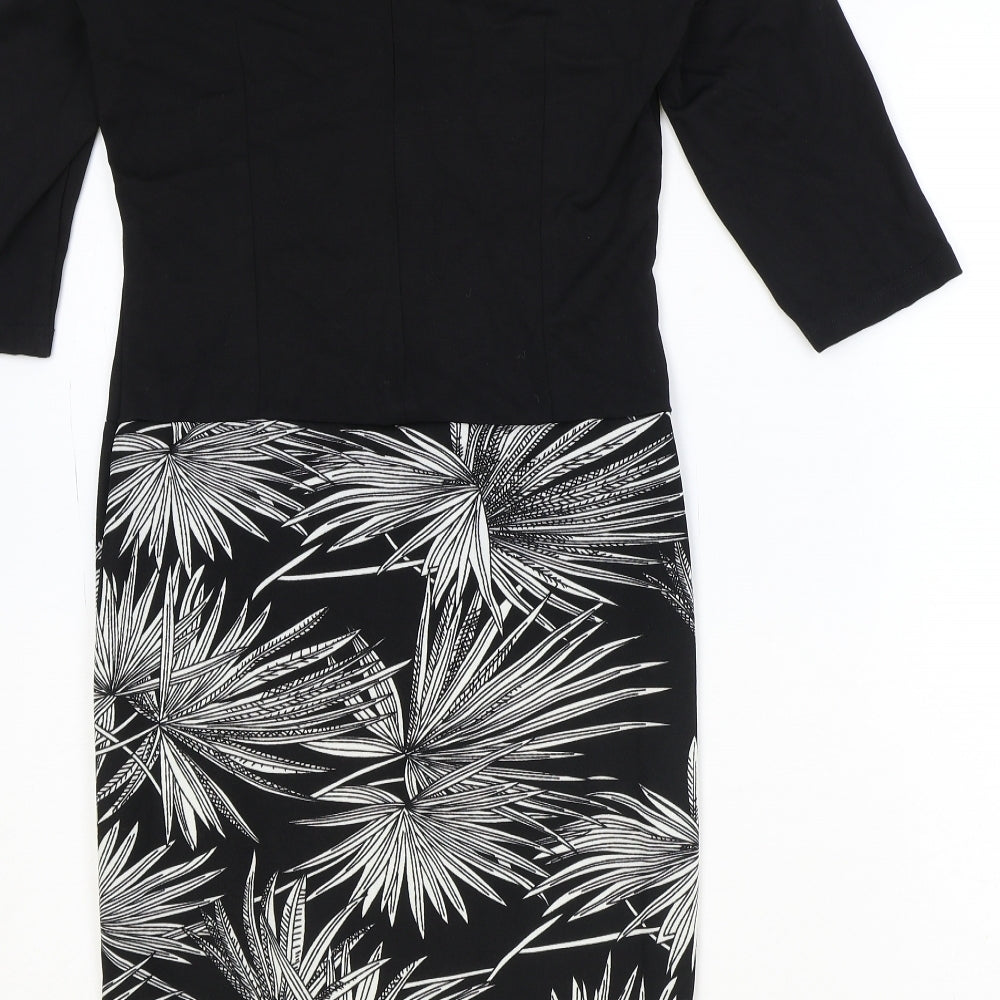 Homeeye Womens Black Floral Polyester A-Line Size 10 Square Neck Zip