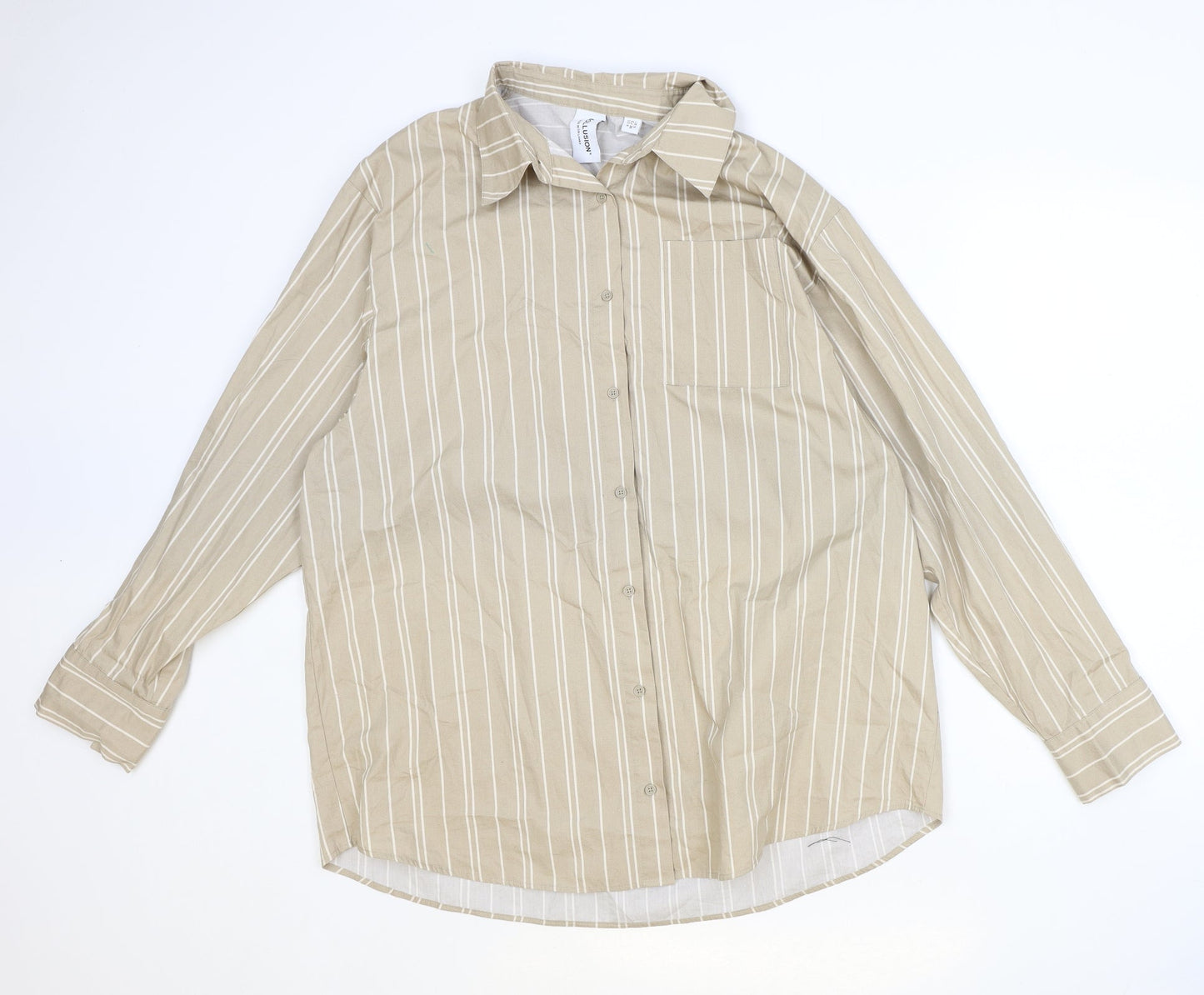 COLLUSION Womens Brown Striped 100% Cotton Basic Button-Up Size 8 Collared