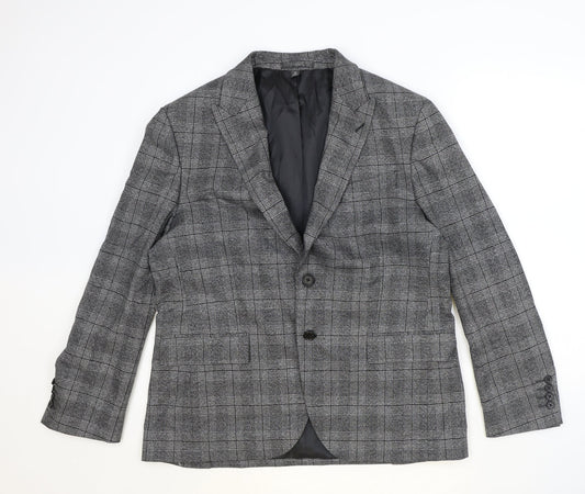 Marks and Spencer Mens Grey Plaid Polyester Jacket Suit Jacket Size 42 Regular
