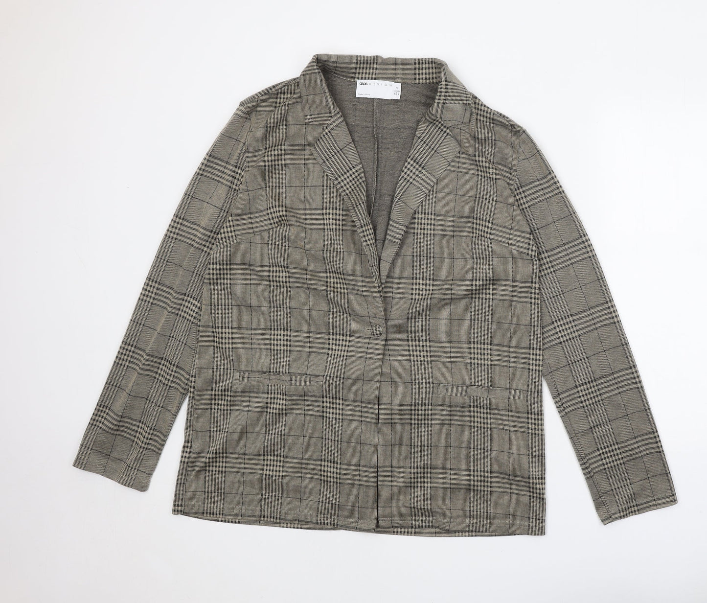 ASOS Womens Brown Plaid Jacket Blazer Size 14 Button