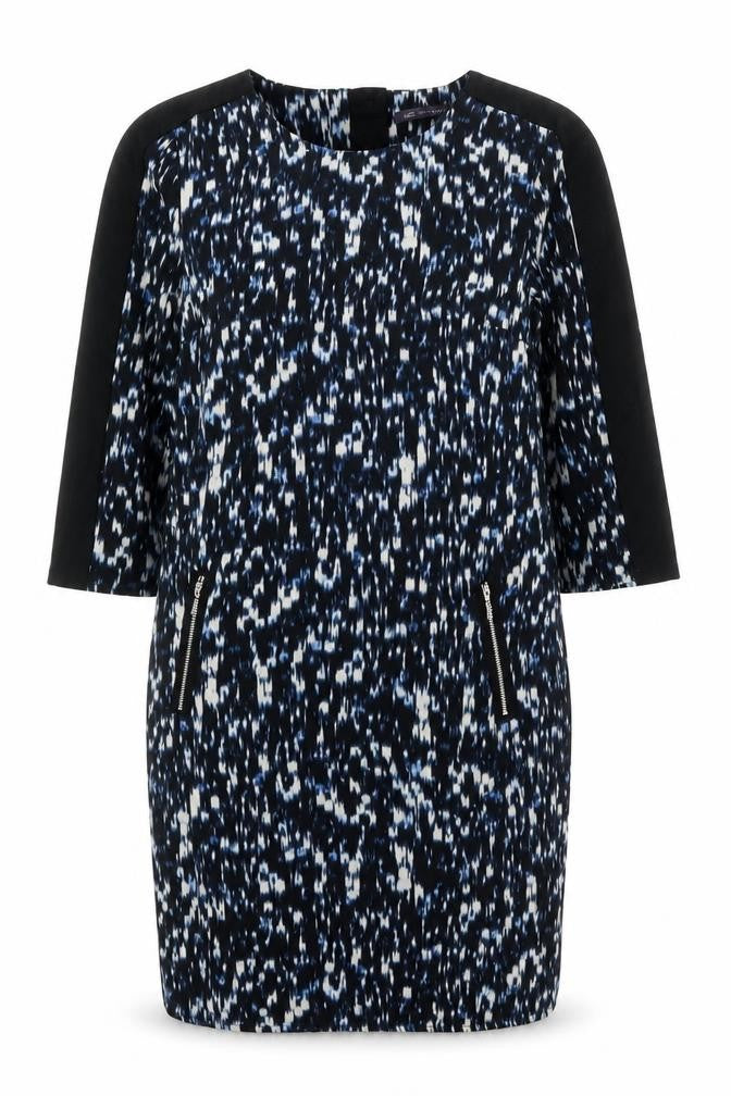 Marks and Spencer Womens Black Geometric Polyester A-Line Size 10 Round Neck Zip