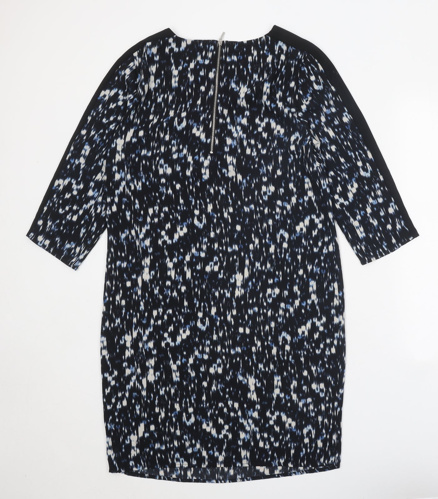 Marks and Spencer Womens Black Geometric Polyester A-Line Size 10 Round Neck Zip