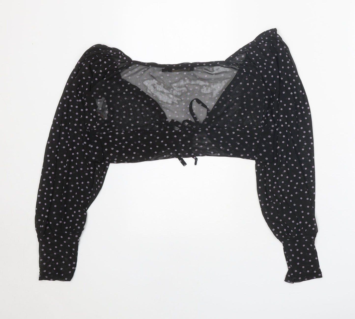 Misspap Womens Black Polka Dot Polyester Cropped Blouse Size 8 V-Neck