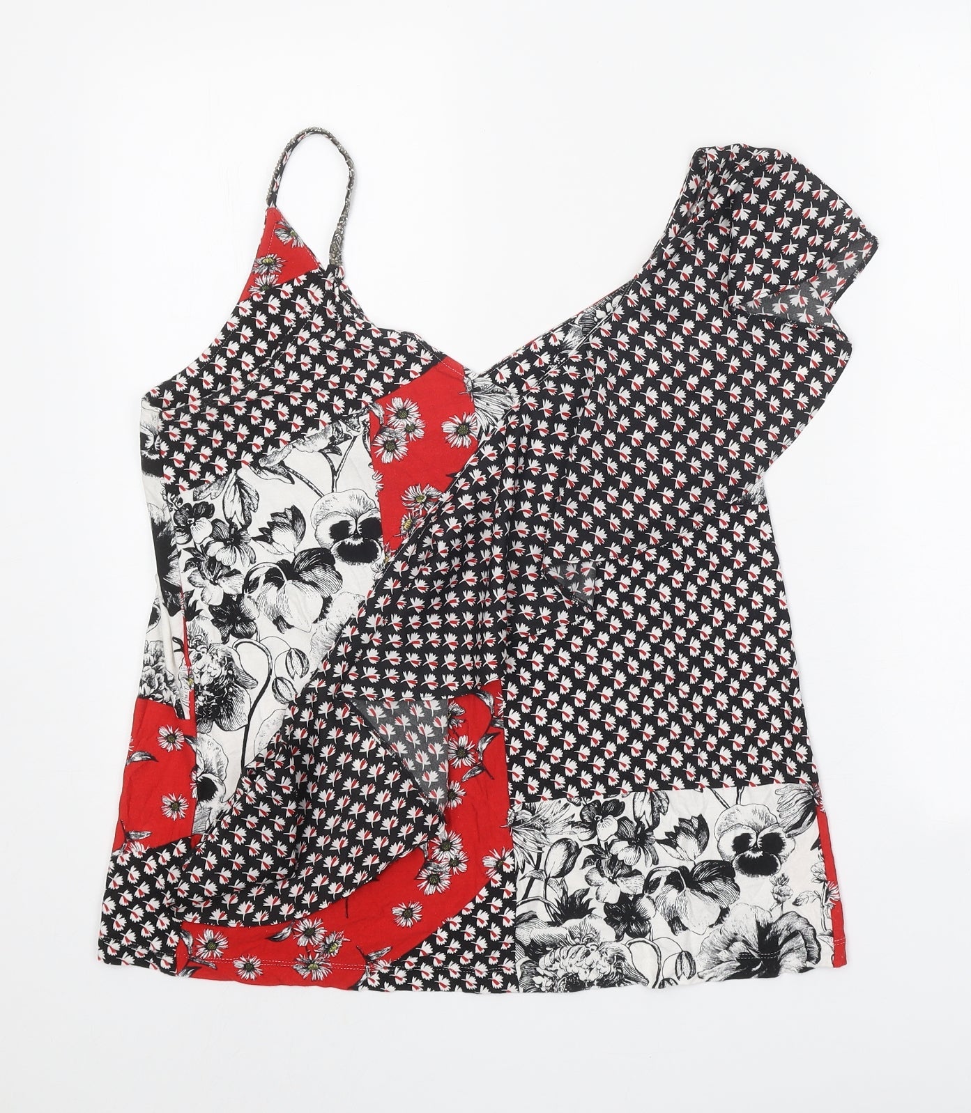 NEXT Womens Red Geometric Viscose Basic Tank Size 12 V-Neck