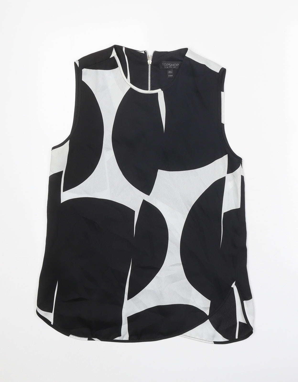 Topshop Womens Black Geometric Polyester Basic Tank Size 8 Round Neck