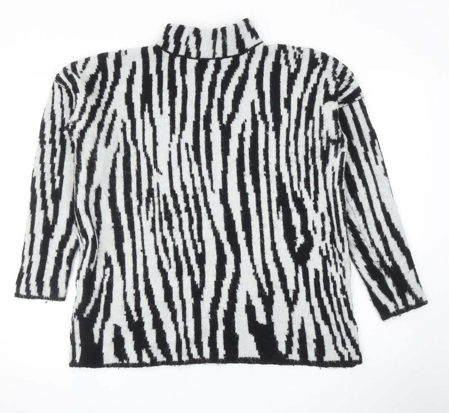 Warehouse Womens Black Mock Neck Animal Print Acrylic Pullover Jumper Size 8 - Zebra Pattern