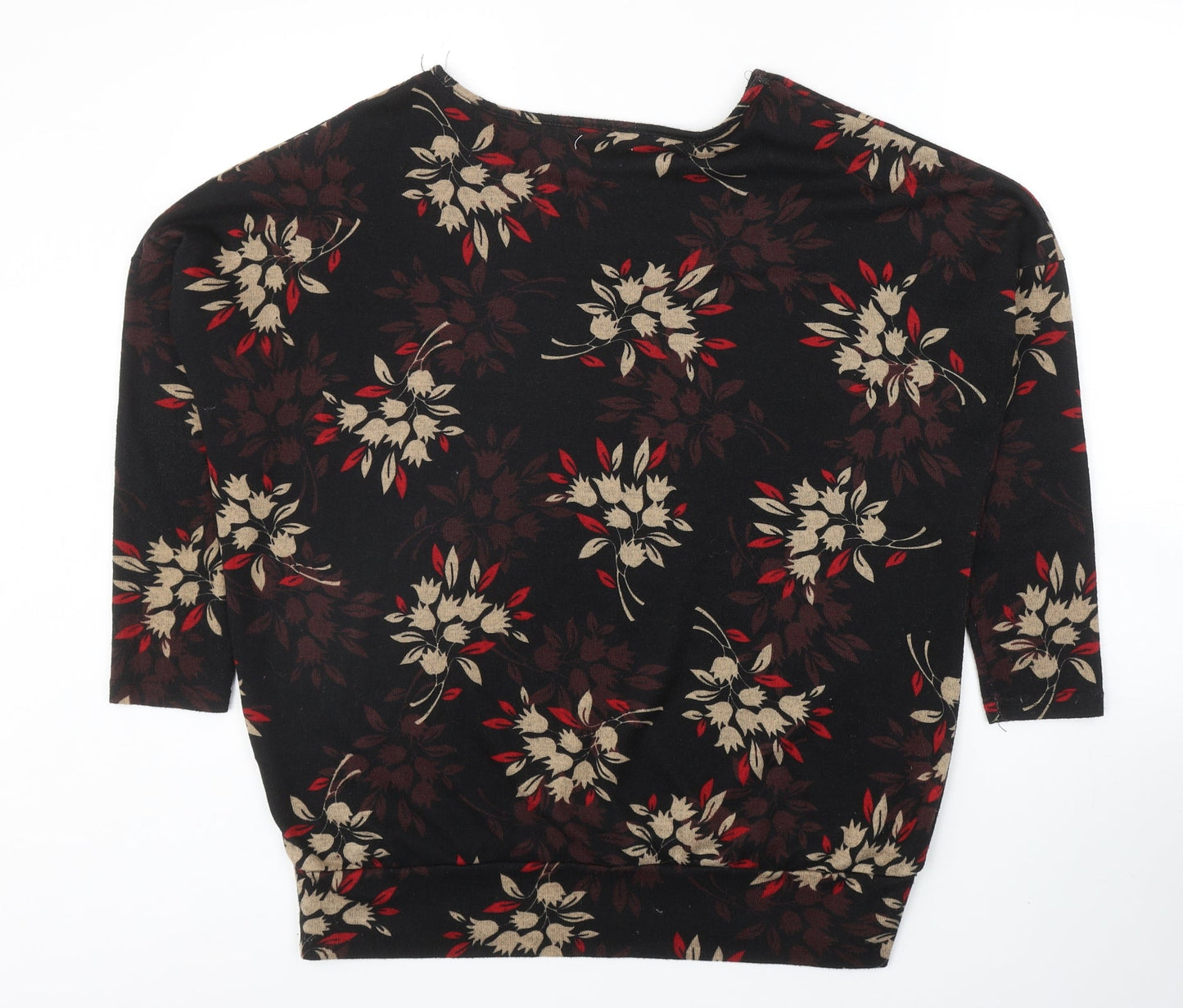 Apricot Womens Black Round Neck Floral Polyester Pullover Jumper Size 12