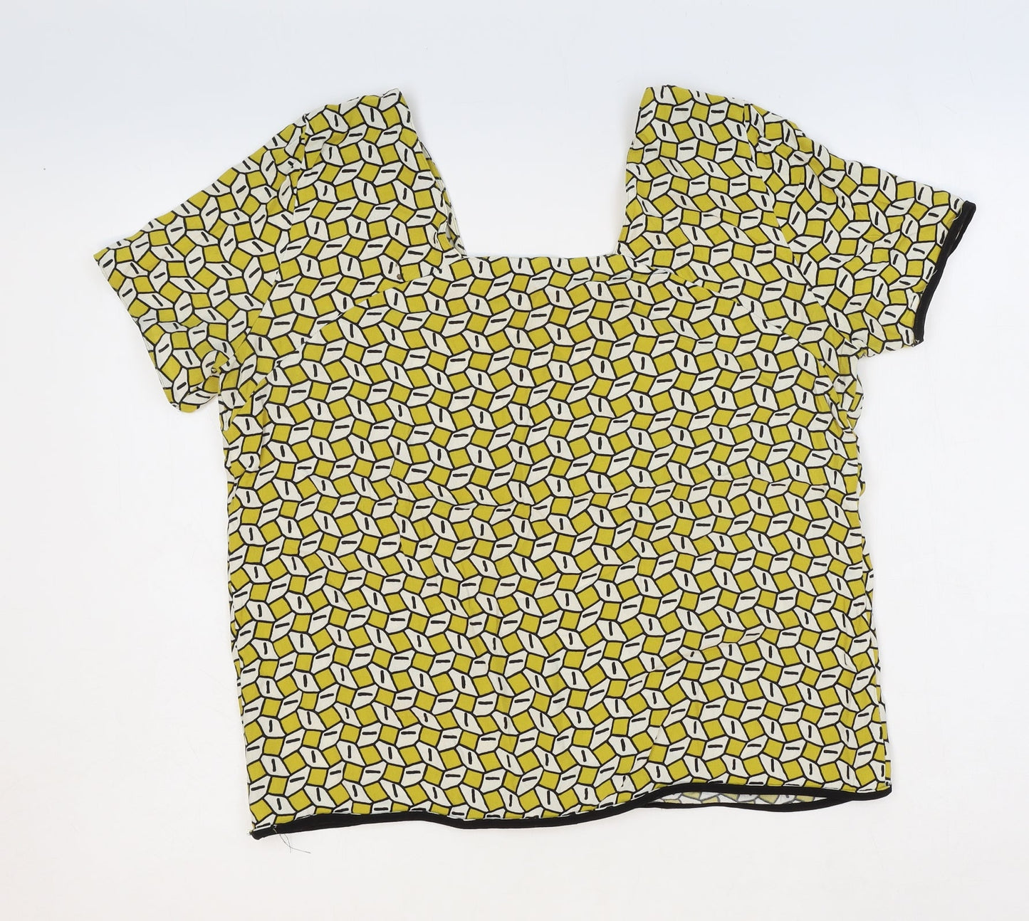 Zara Womens Yellow Geometric Polyester Basic T-Shirt Size M Sweetheart