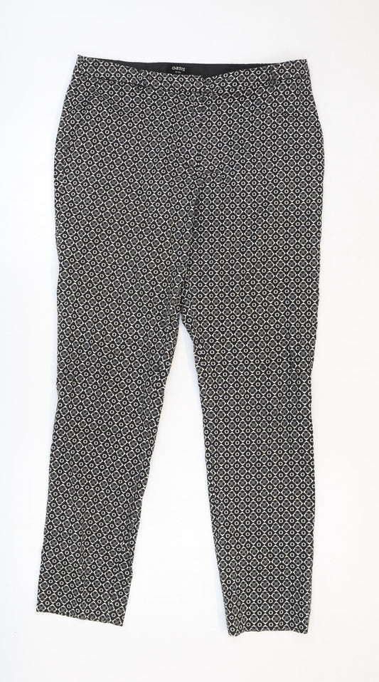 Oasis Womens Black Geometric Cotton Trousers Size 10 Regular Zip