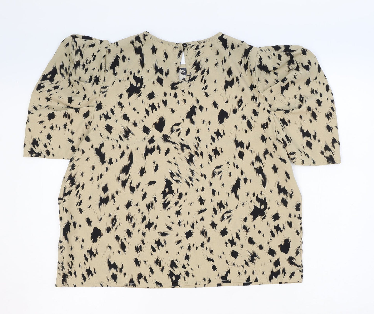 Emery Rose Womens Beige Geometric Polyamide Basic T-Shirt Size XL Round Neck