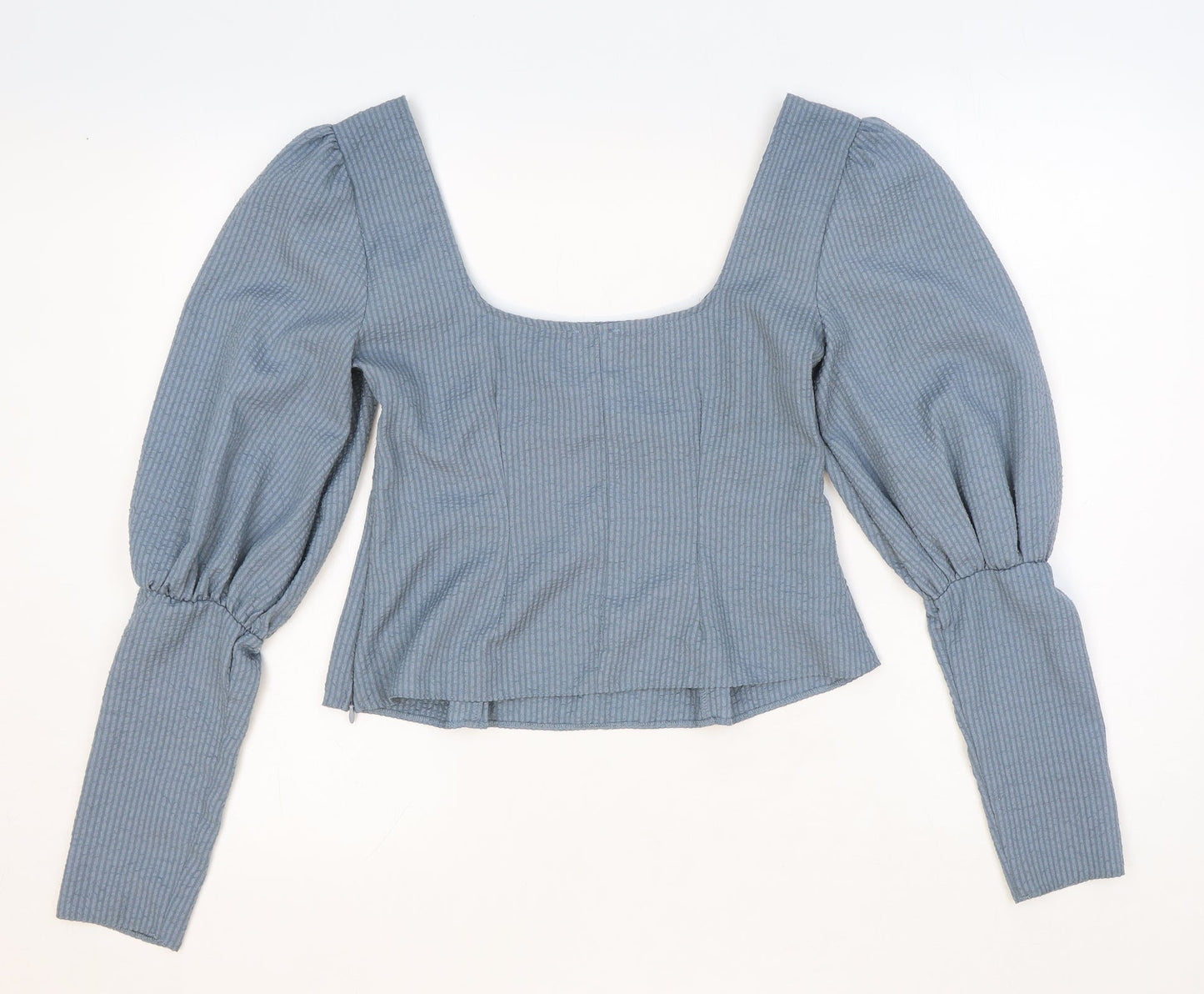 ASOS Womens Blue Striped Polyester Cropped Blouse Size 6 Square Neck