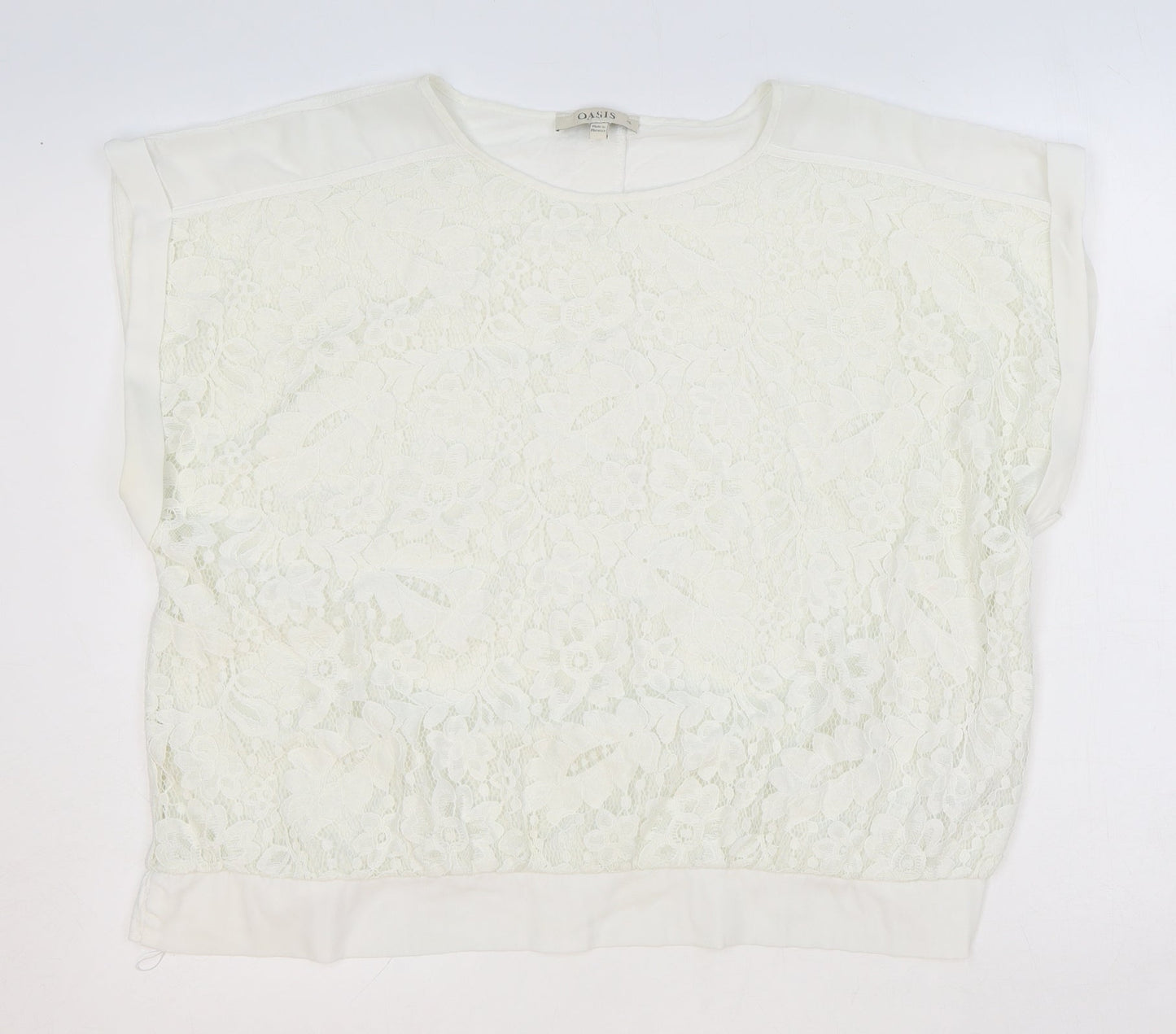 Oasis Womens Ivory Floral Cotton Basic Blouse Size XL Scoop Neck