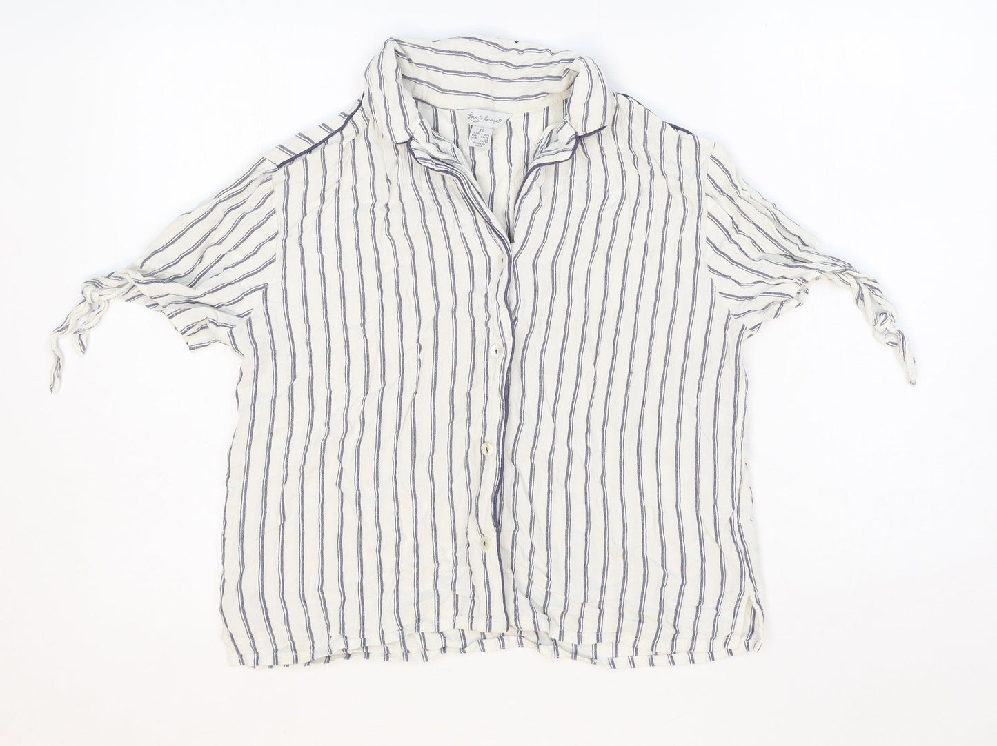 Love To Lounge Womens White Striped Viscose Basic Button-Up Size XS Collared