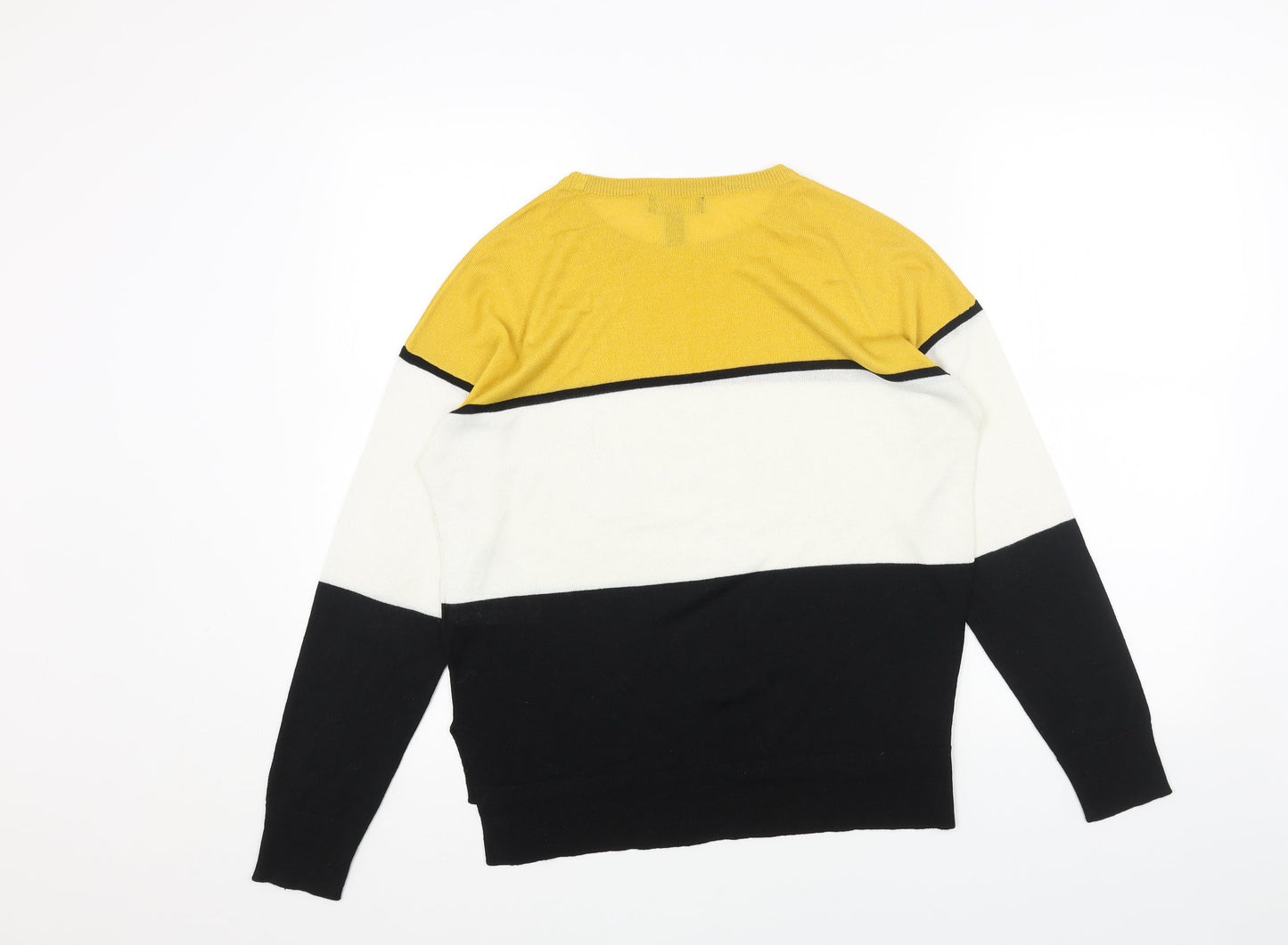 New Look Womens Black Round Neck Acrylic Pullover Jumper Size S - Colourblock Pattern