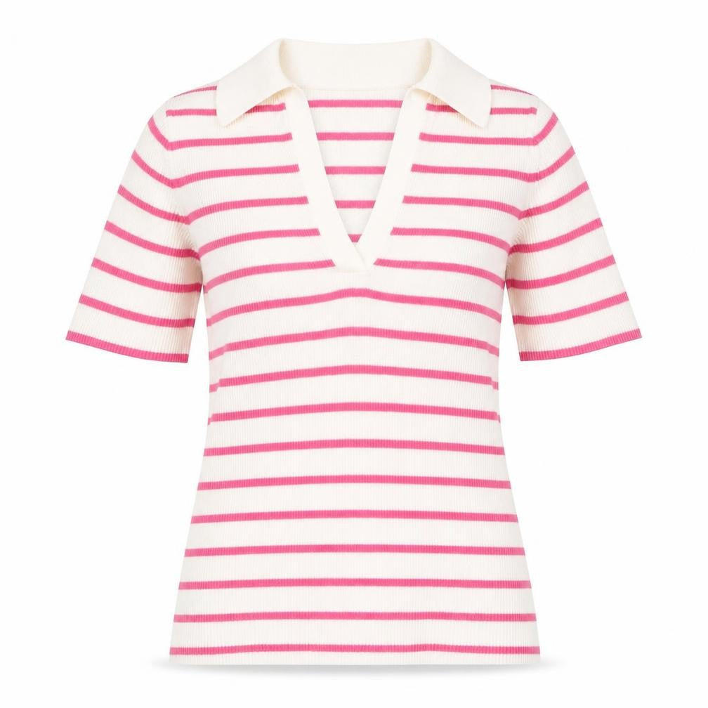 Marks and Spencer Womens Pink V-Neck Striped Viscose Pullover Jumper Size S