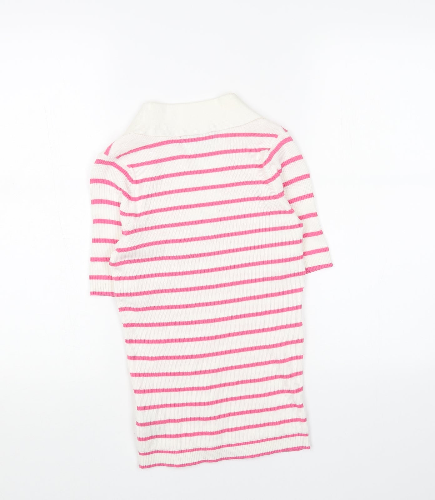 Marks and Spencer Womens Pink V-Neck Striped Viscose Pullover Jumper Size S